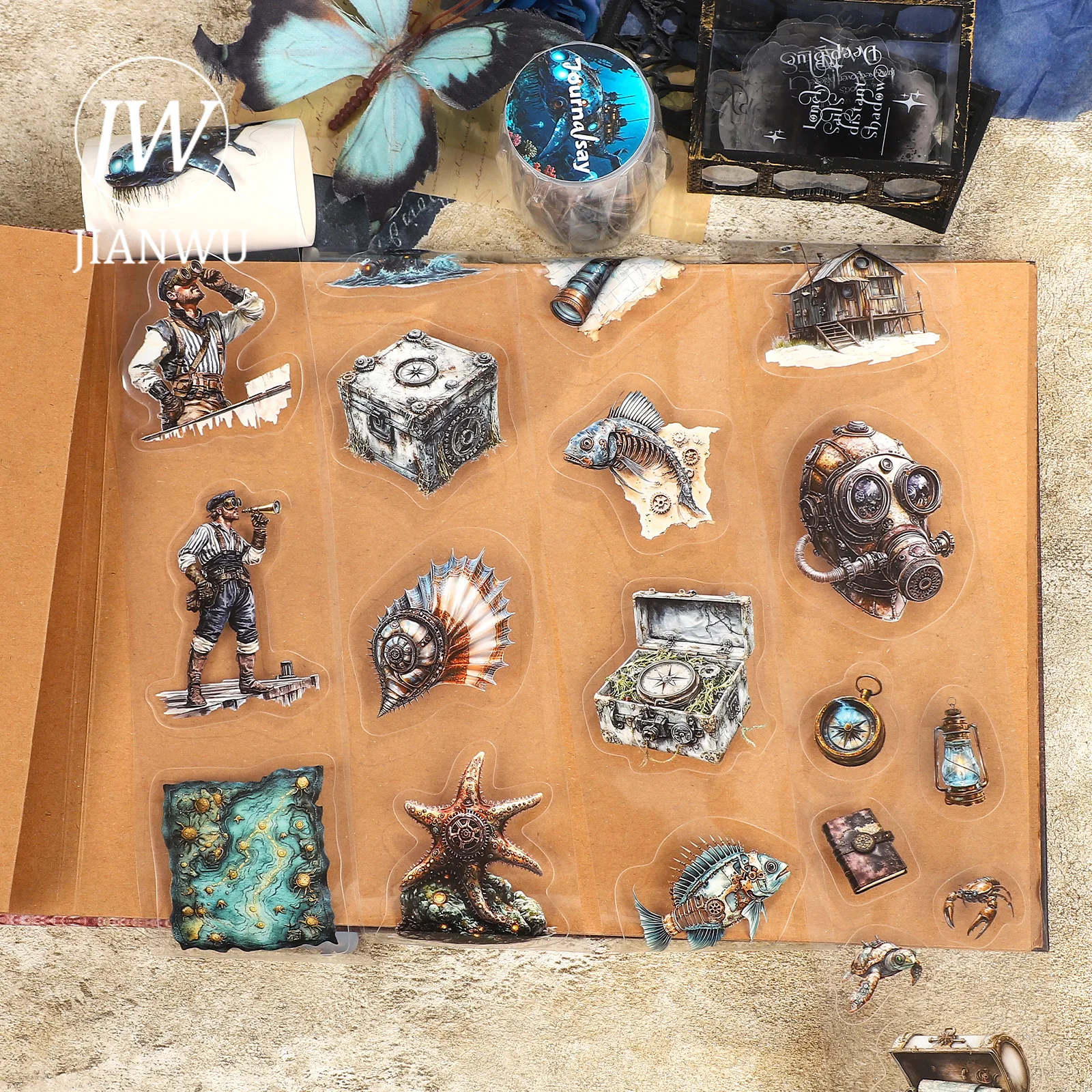

JIANWU 60mm*200cm Vintage Steampunk Nautical Landscape Material Collage Scrapbooking PET Tape Creative DIY Journal Stationery