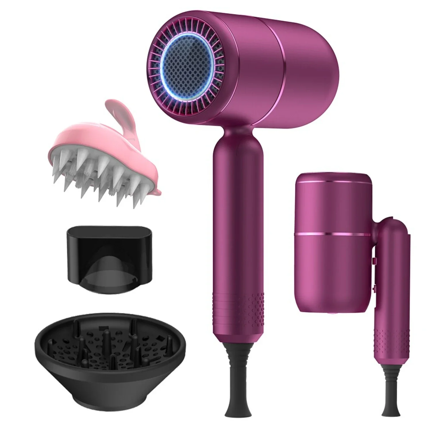 High-Quality Purple Ionic Hair Dryer with Diffuser - Ultimate Professional Performance for Curly Hair - Salon-Quality and Portab