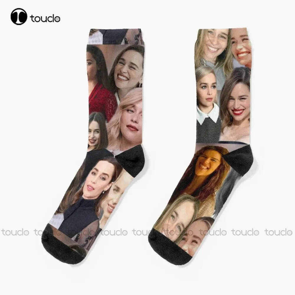 Emilia Clarke Photo Collage Socks Men Socks Personalized Custom Unisex Adult Teen Youth Socks 360° Digital Printing New Popular