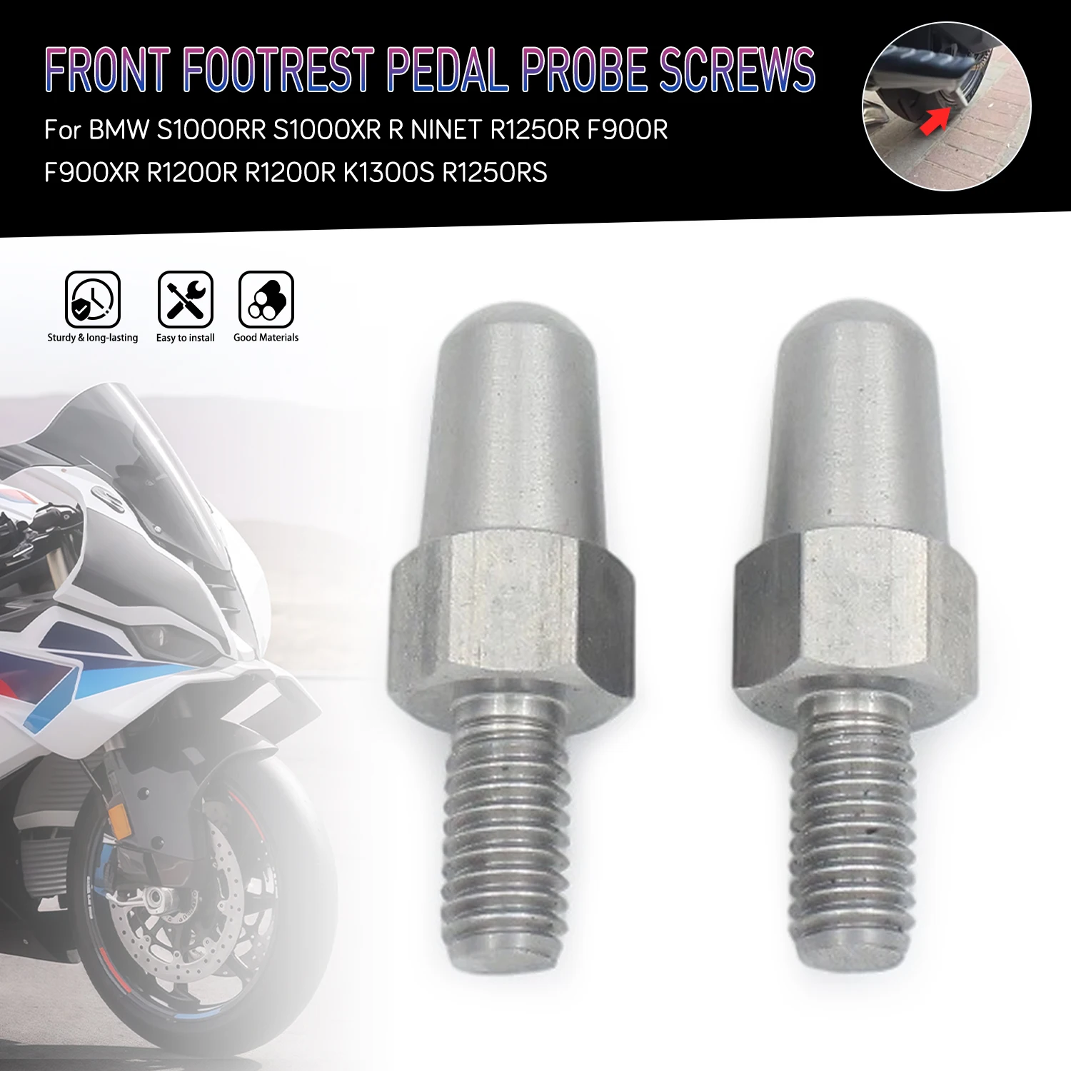 Stainless Motorcycle Pedal Probe Screw Replace For BMW S1000R K600B F900XR R1200RT R1250 RnineT Steel Foot Peg Positioning Bolt