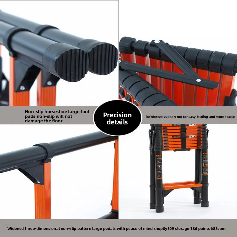 سلم تلسكوبي متعدد الوظائف سلم قابل للطي سلم من الخيزران سلم منزلي سلم متعرج سميك #4