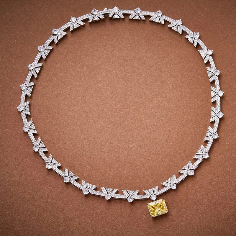 

Ювелирные изделия ROBOTZ из стерлингового серебра для женщин, свадебный комплект украшений с крупными драгоценными камнями, серьги с желтыми бриллиантами, ожерелье, изысканные украшения для вечеринок