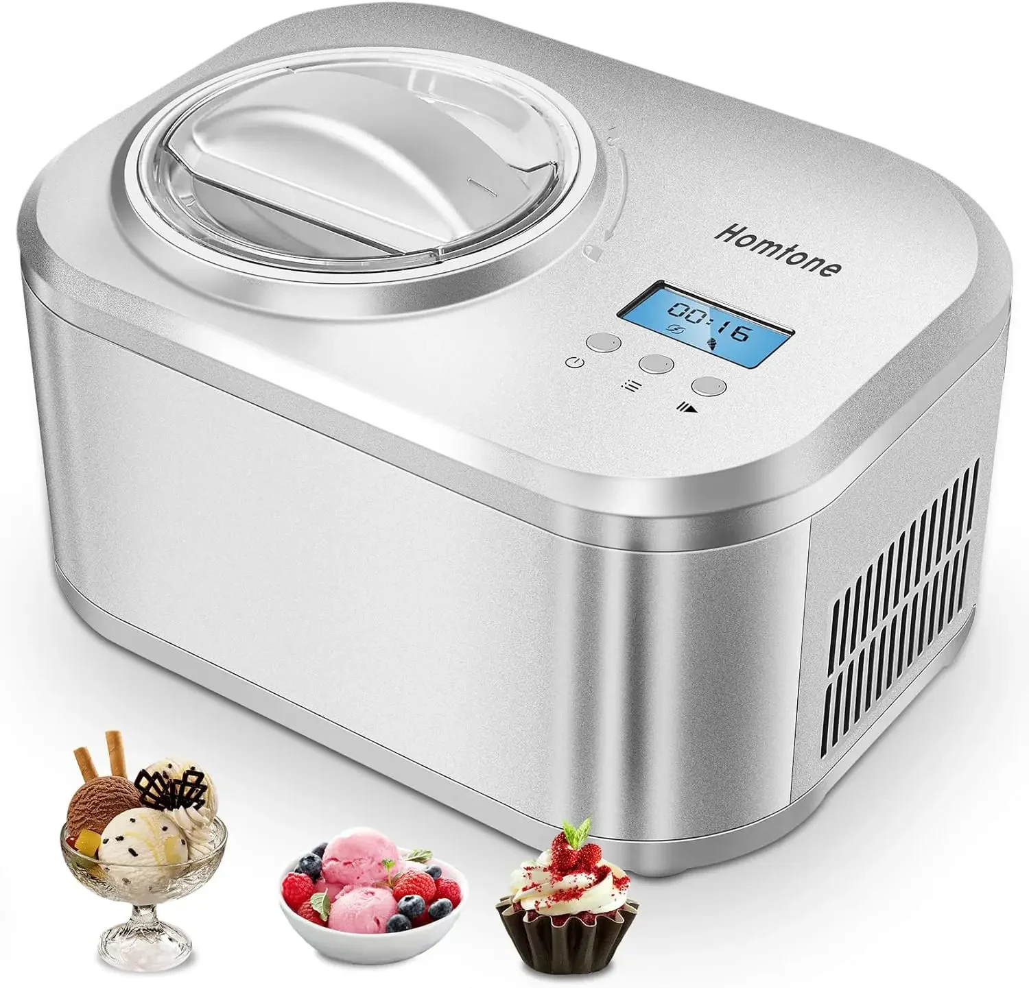 Ice Cream Maker 1 Quart, No pre-Freezing Automatic Ice Cream Yogurt Machine with Built-in Compressor and LCD Timer for Making Ic