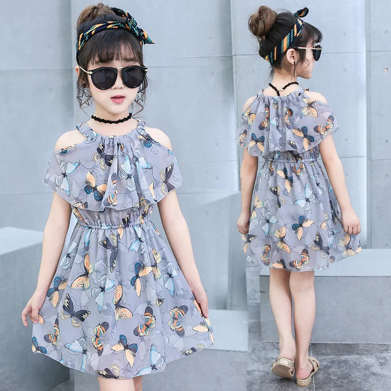 2025 New Girls Summer Dress Fashionable Temperament Floral Print Sleeveless Chiffon Cake Dress for Kids Women's