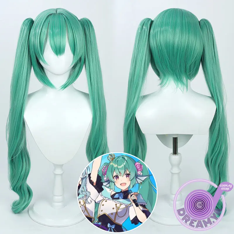 Finana Ryugu Cosplay Wig Vtuber NIJISANJ Green Double Ponytail Long 80cm Heat Resistant Synthetic Hair Halloween Role Play Party