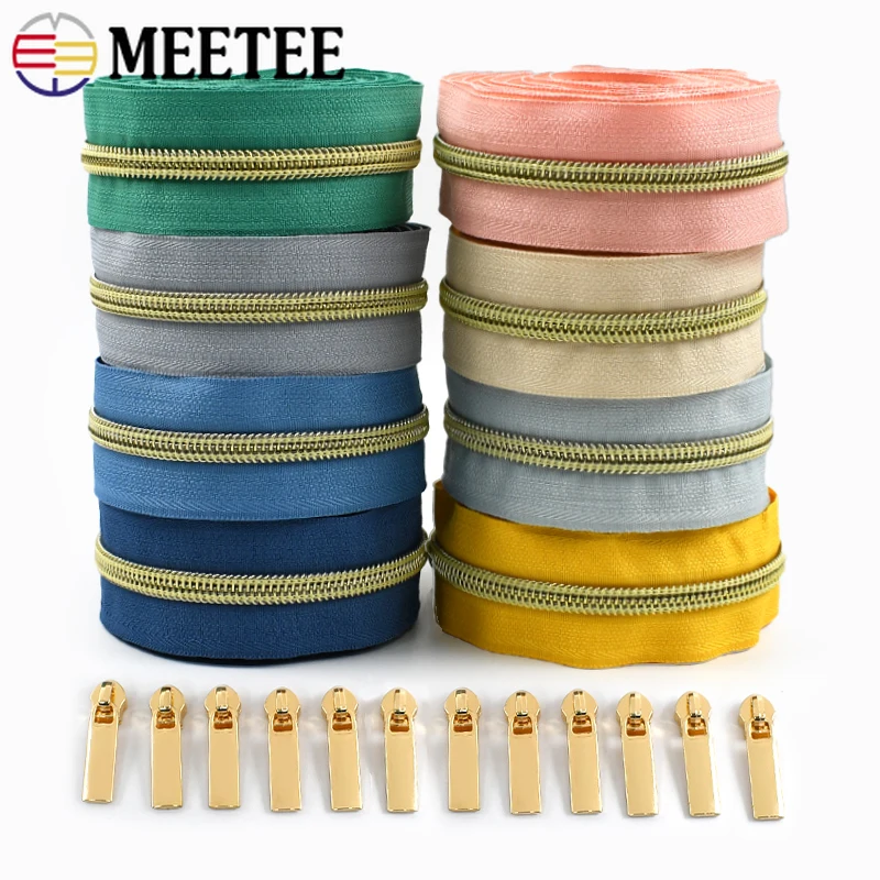 Meetee 1-10Meters 5# Nylon Zippers with Sliders Clothes Bags Zipper Decorative Coil Zip Repair DIY Sewing Apparel Accessories