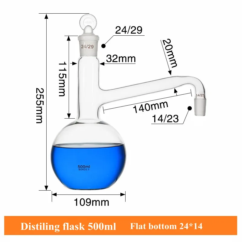 Distillation Flask 500 mL Glass Flask Use For Use For Making Distilled Water Essential Oil Extraction Laboratory Glassware 1/PK