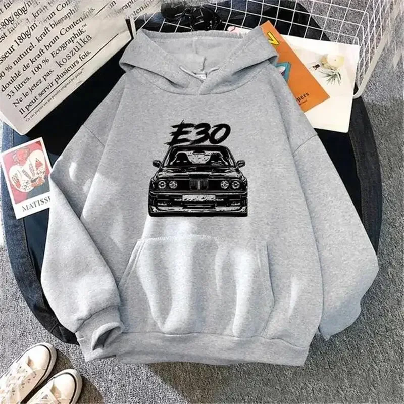 Jesień/zima E30 samochodowa bluza z kapturem ciepła męska Hip Hop z nadrukiem wokół szyi kieszeń Cartoon Street bluza top