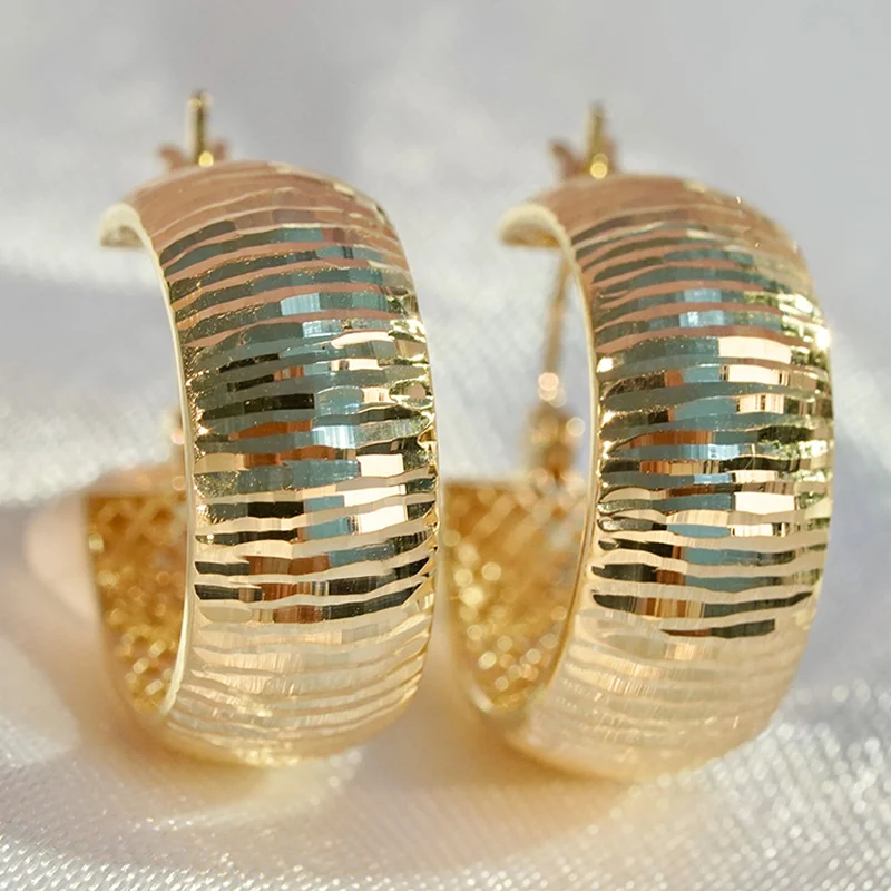 New 18K Yellow Gold Earrings AU750 Gold Shine 8mm Big Hoop Earrings