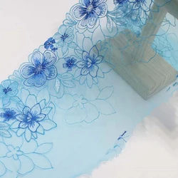 2meters Blue Embroidered Lace Trim Flower Embroidery Lace For Skirt's Hemline 18.5cm Wide