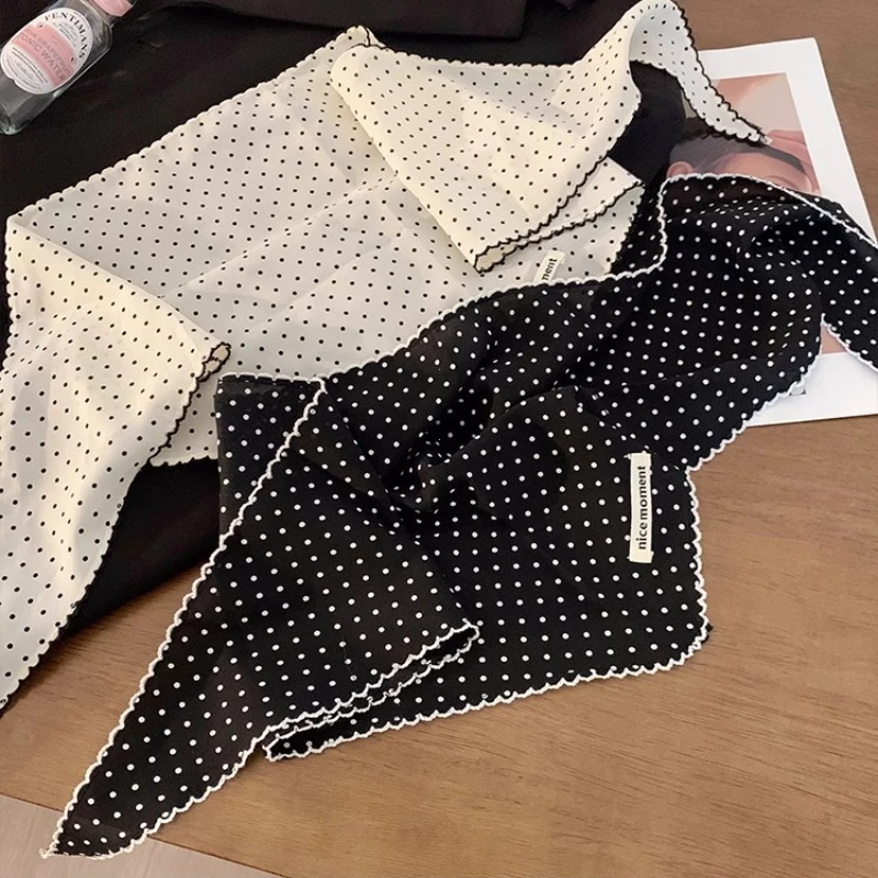 

Summer Black White Polka Dot Striped Triangular Scarf for Women Fashionable Smple Thin Neck Scarf Tied Hair Scarves Decoration
