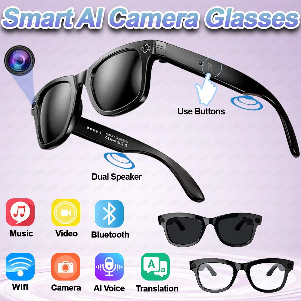 New AI Smart Professional-Grade Camera Glasses AI Voice 8MP HD Video Surround-Sound Music Bluetooth...