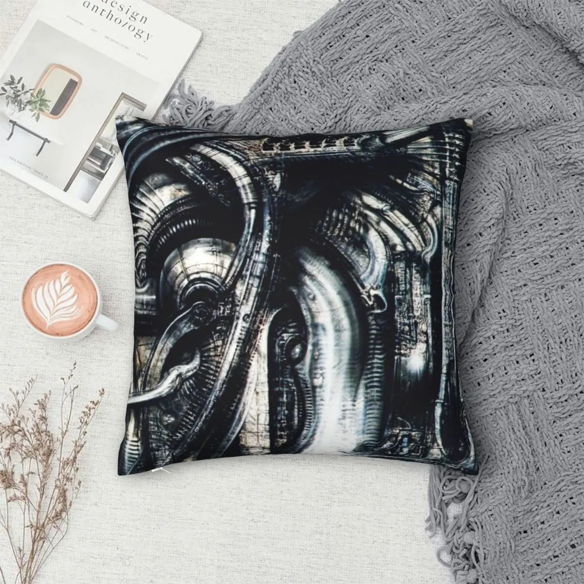 H.R. Giger Steampunk Pattern Square Pillowcase Polyester Linen Velvet Creative Zip Decor Room Cushion Cover 18\