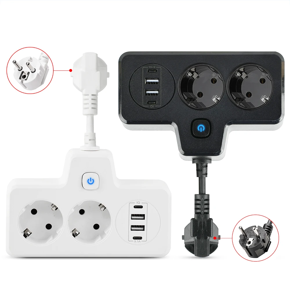 Wall Socket 6 IN1 Power Strip with USB Multiple Socket 2 Way 2 USB 2Type C  Adapter With LED Multiple Plug For Home/Travel