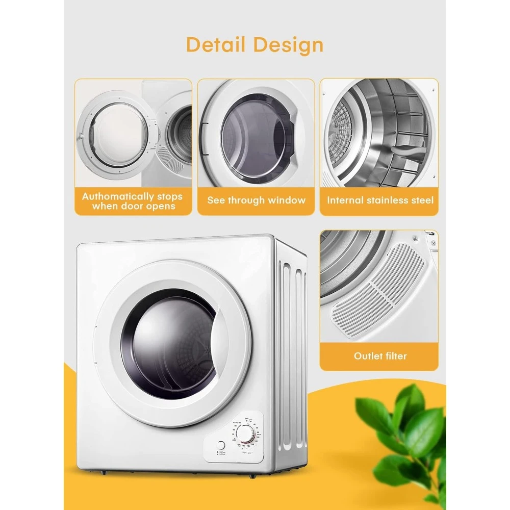 Sèche-linge avec cuve intérieure en acier inoxydable, sèche-linge 2.9 pi cu, sèche-linge électrique, sèche-linge compact avec 5 modes