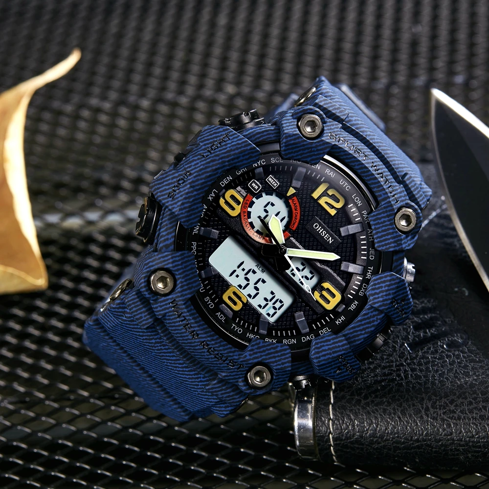 

New Digital Quartz Mens Watch Reloj Hombre Military Denim Blue Waterproof Sport Watches Fashion Electronic Shock Man Wristwatch