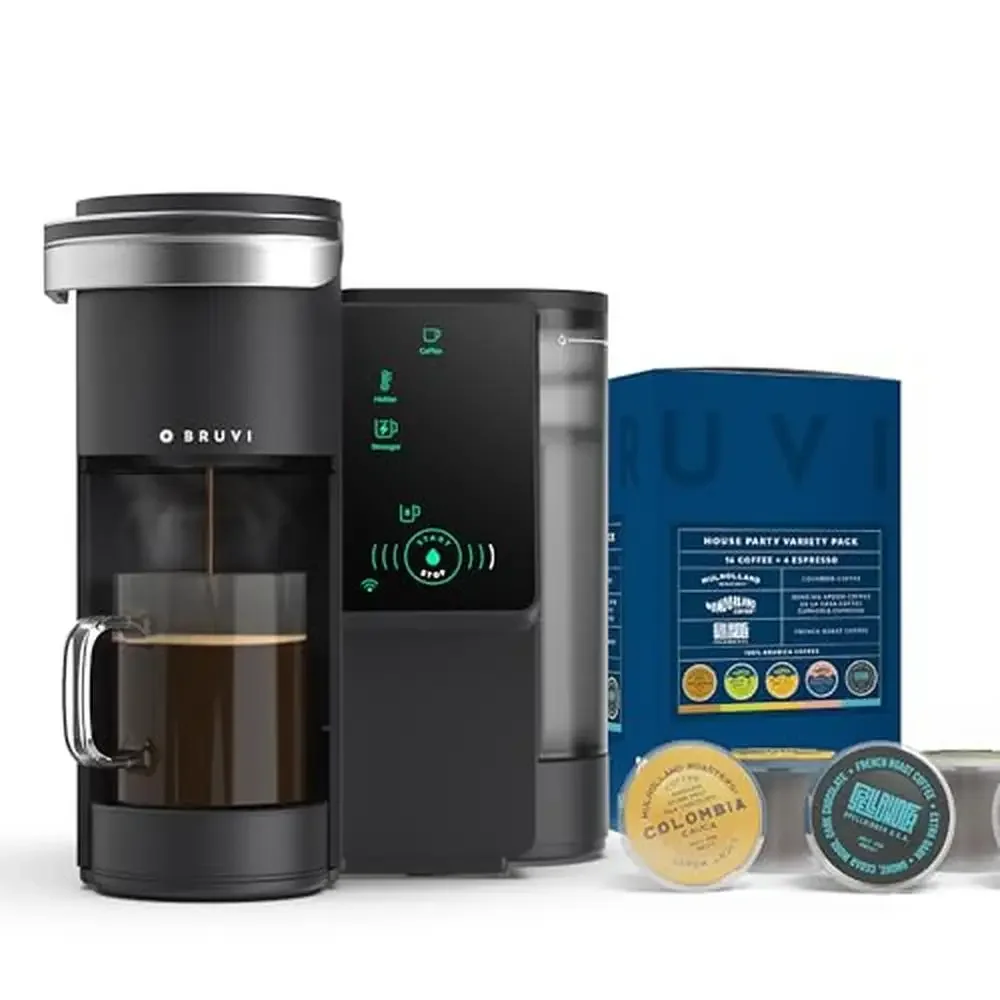 7-in-1 Coffee System-Bruvi Brewer Espresso Cold Brew Infused Coffee Hot Water Touch Screen Removable Tank