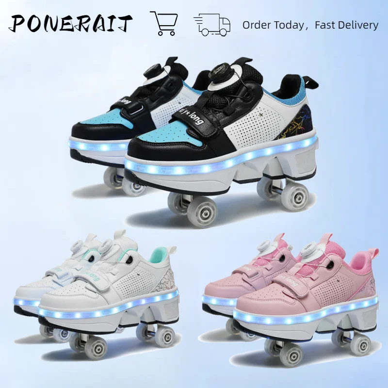 

Colorful Lights Four-Wheel Deformation Student Sports Shoes Roller Skates For Men And Women Convenient Rotating Buckle Skates