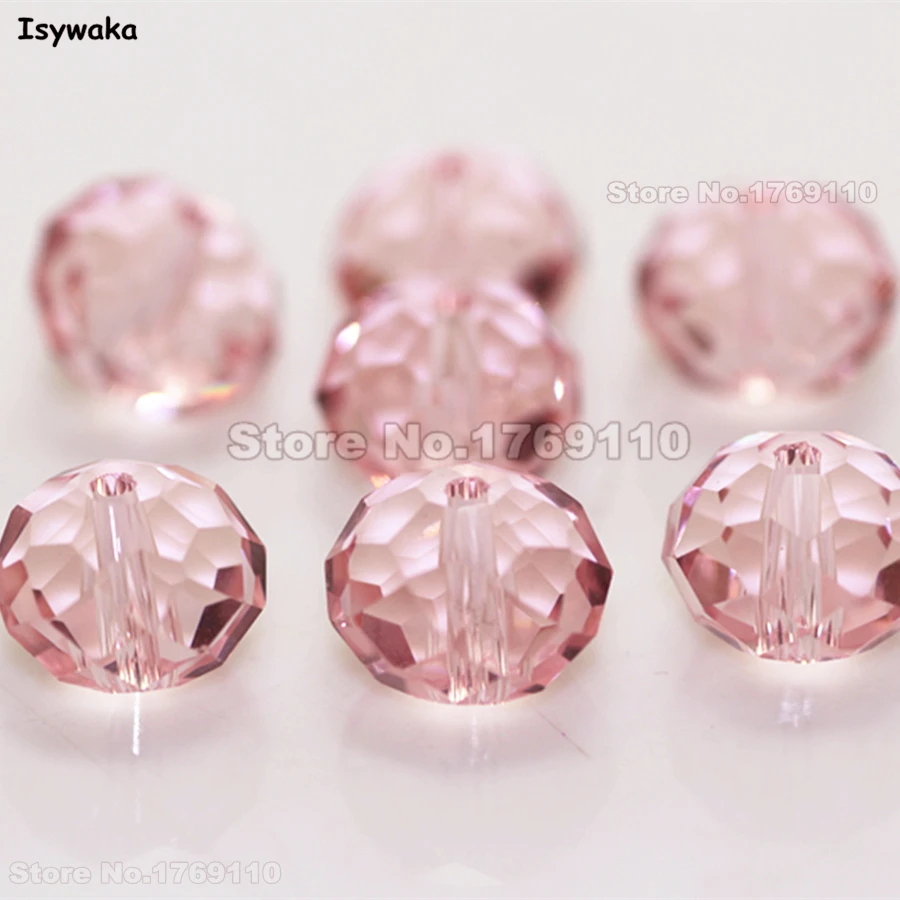 Isywaka Pink Color 8*10mm 70pcs Rondelle Austria faceted Crystal Glass Beads Loose Spacer Round Beads for Jewelry Making