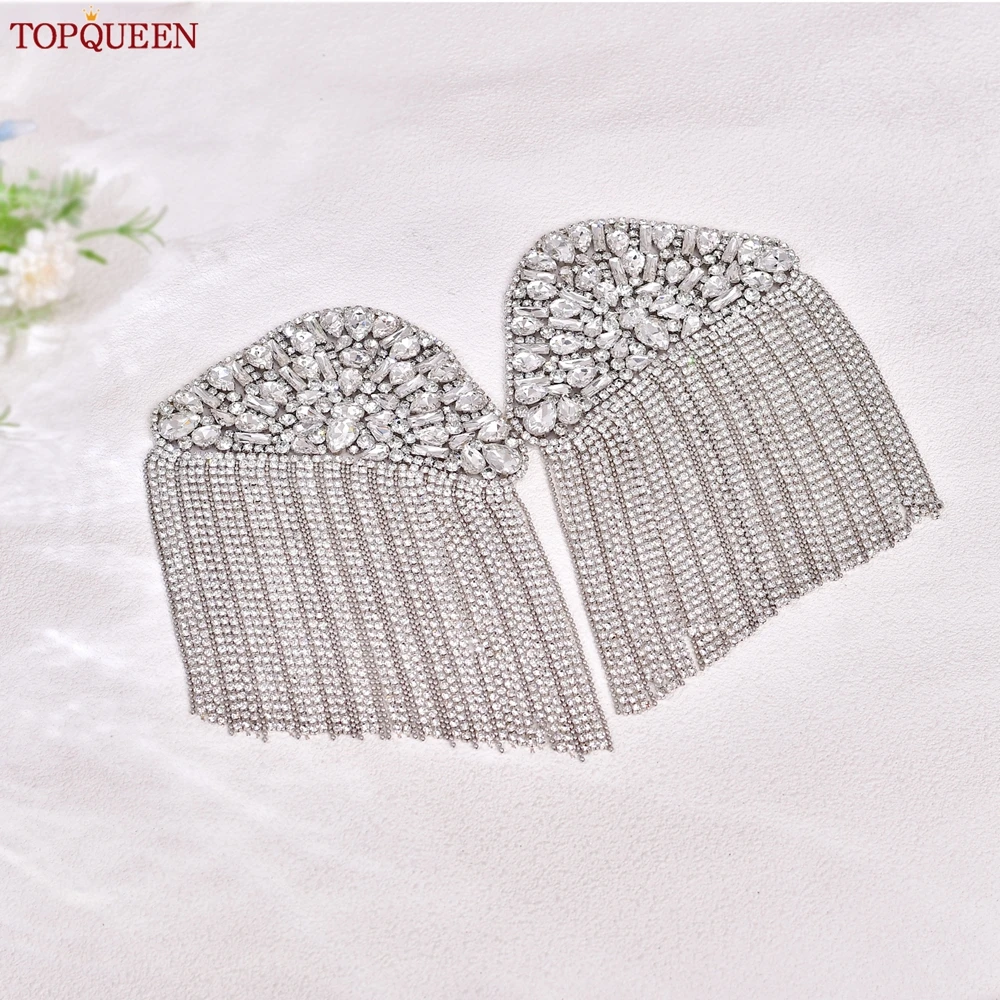 TOPQUEEN Rhinestone Tassel Shoulder Badge Shoulder Decoration Hot Glue Bottom Adhesive Applique Sewing Iron-On Suit Decoration