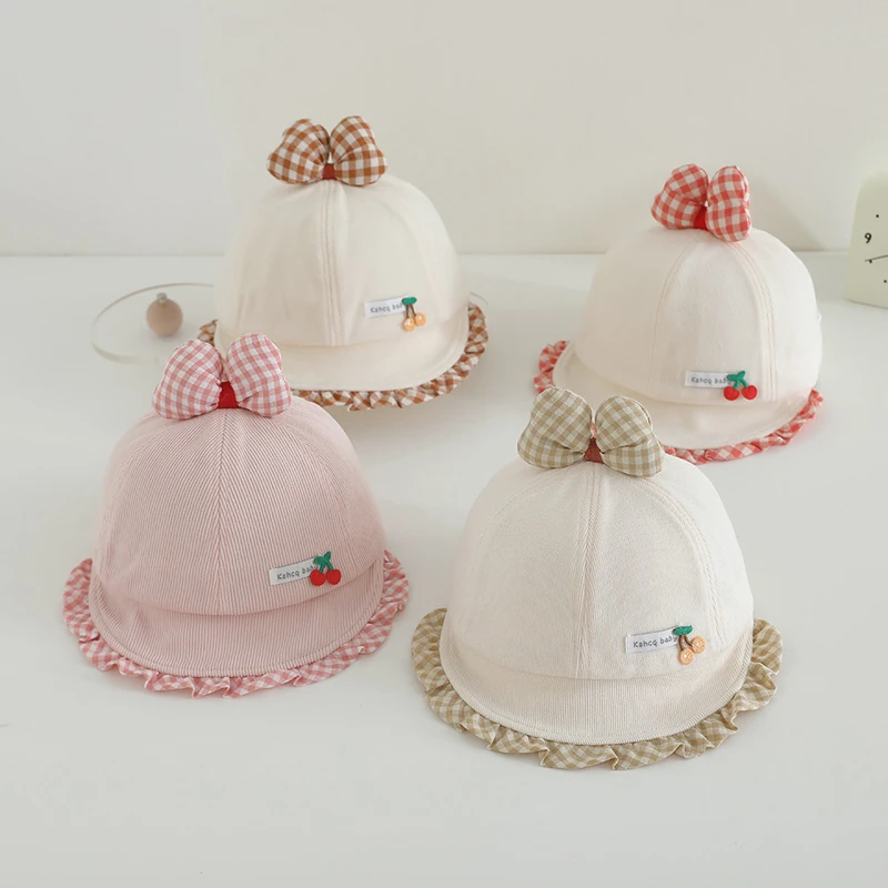 

Autumn Winter Baby Baseball Caps Lovely Bow Princess Kids Girls Sun Hats Toddler Plaid Lace Peaked Hat