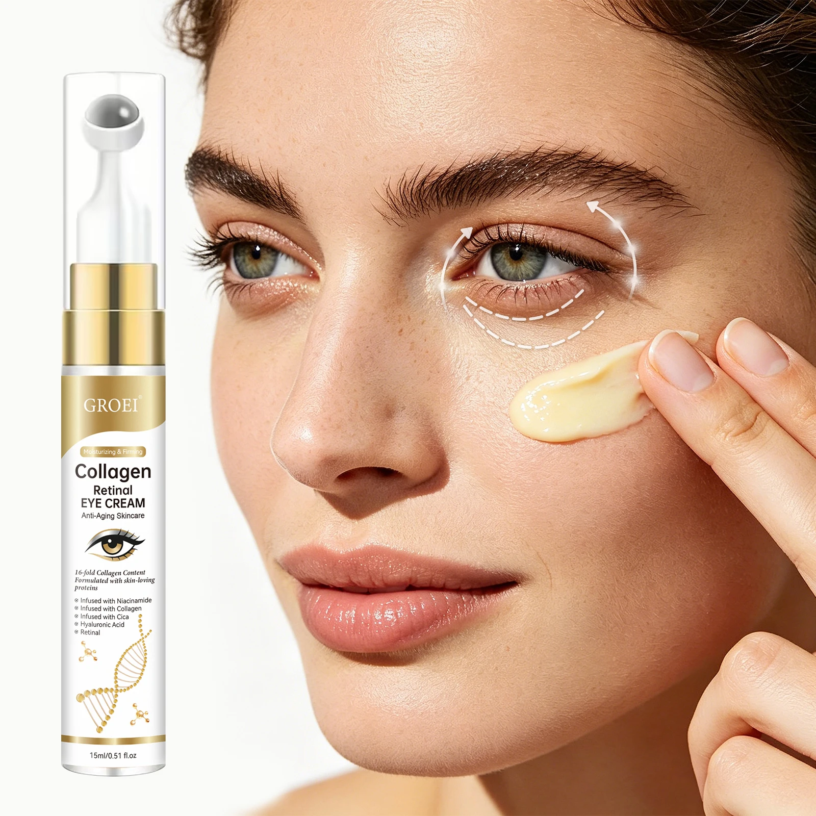 Eye Cream Roller Ball 15ml Retinal Collagen Niacinamide Hyaluronic Acid, Hydrating Firming Under Eye Serum Skin Care
