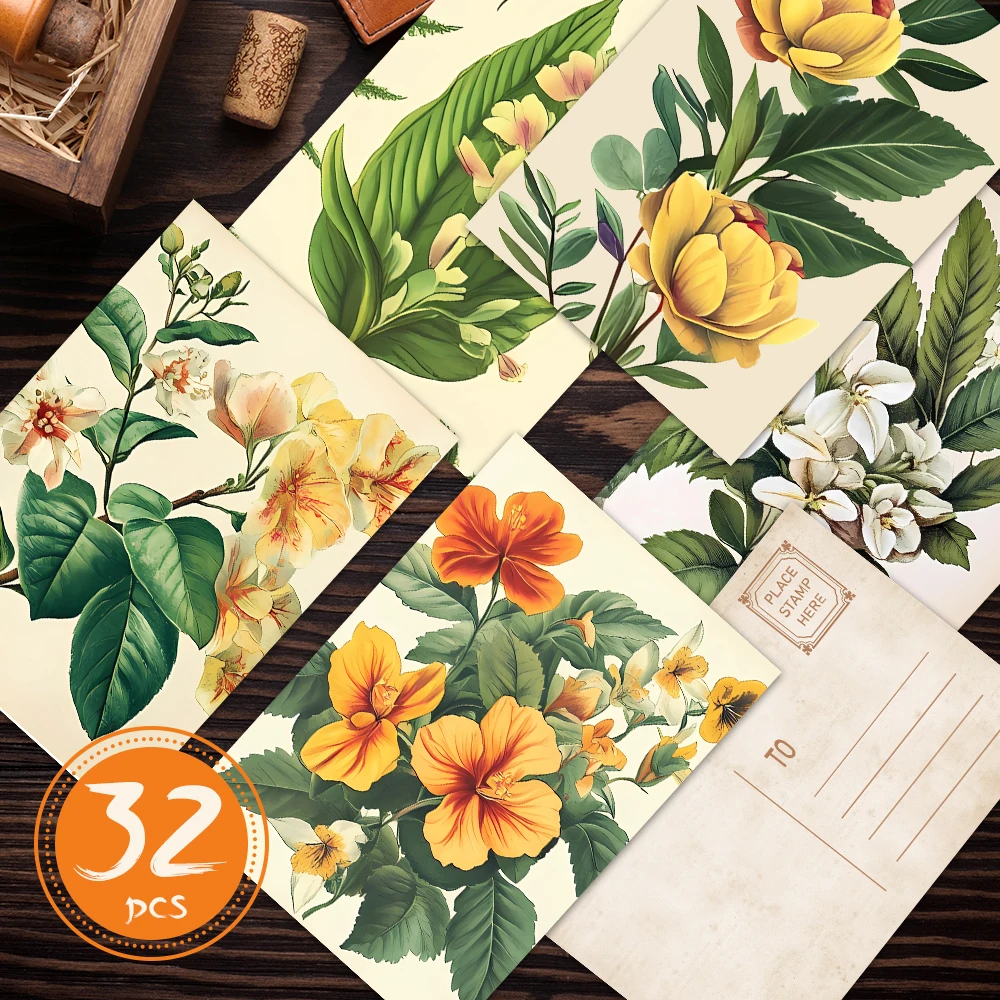 32pcs, antique floral and botanical postcards, wall stickers, mailing cards, greeting cards, DIY postcards, souvenir postcards,