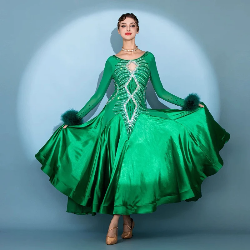 

Standard Ballroom Dance Dress Women Advanced Green Stage Dancing Costume Modern Tango Waltz Ballroom Competition Dance Dresses