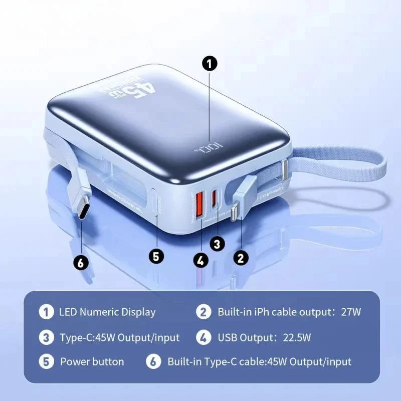 

Large Capacity PD45W 20000mAhPower Bank Fast Charging USB C Portable 10000mAh External Spare Battery for Laptop IPhone Samsung