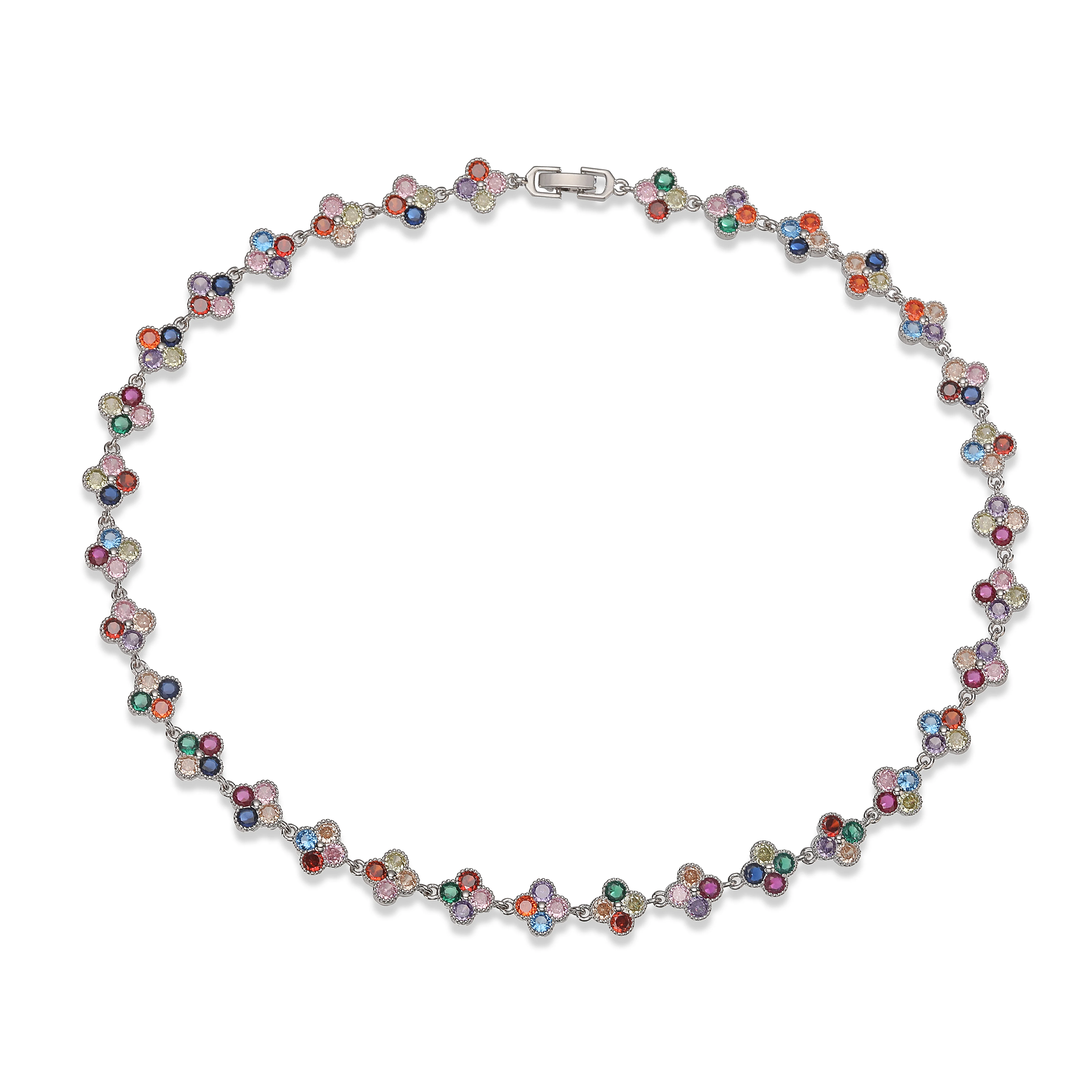 Multi-Color Zircon Flower Bracelet/Necklace Gift Set