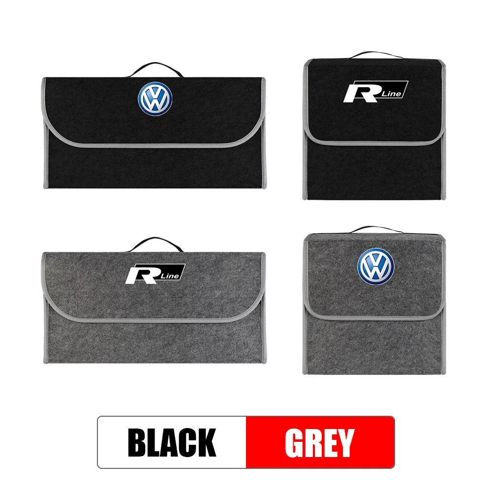 1PCS Black/Gray Car Logo Storage Box Trunk Organizer Box Felt Cloth Storage Box Auto Accessories For VW RLINE R POLO golf Tiguan