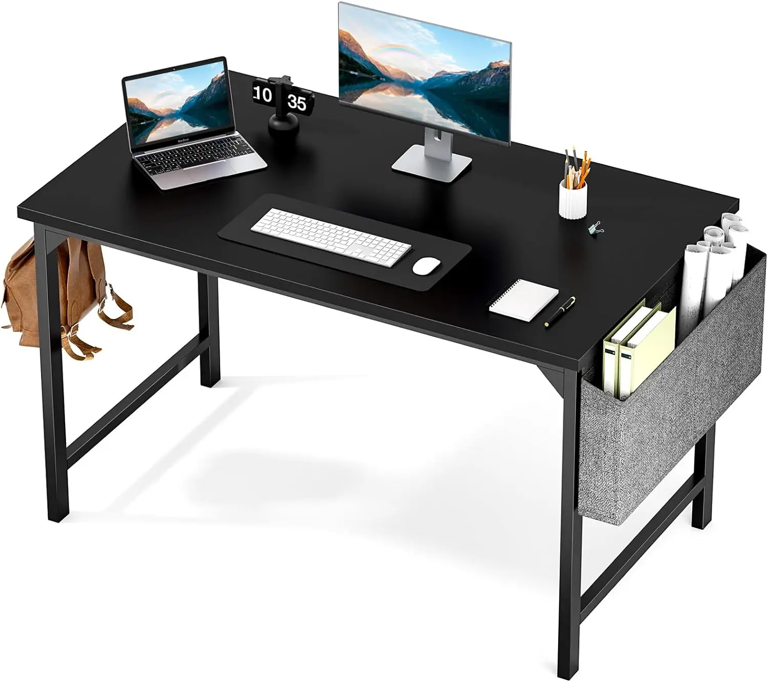 

48 inch learning and writing desk with storage bag and headphone hook, modern and minimalist home computer desk