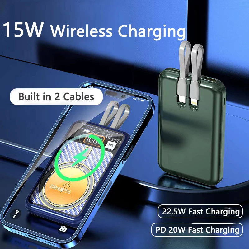 

15W Magsafe Wireless Fast Charger 22.5W Quick Charging Power Bank for iPhone 14 Samsung 20000mAh Powerbank with Magnetic Ring