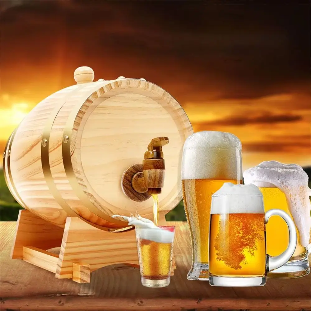 Household 1.5/3/5L Wine Barrel with Tap Wood Beer Dispenser Vintage Beer Container Pub