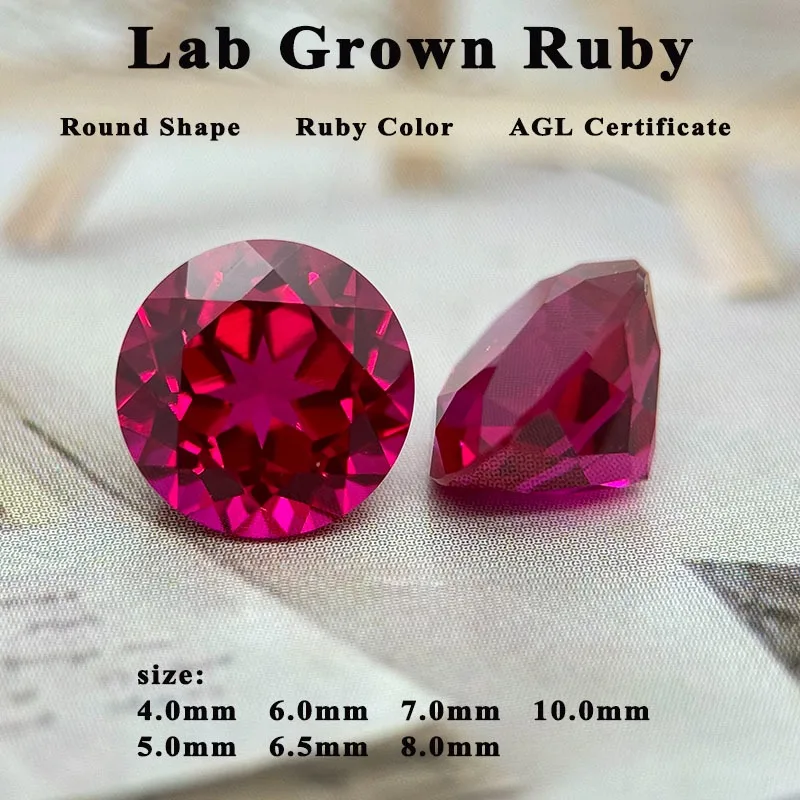 

Top Quality Lab Grown Ruby Round Shape Ruby Color Charm Beads for Diy Jewelry Making Ring Selectable AGL Certificate