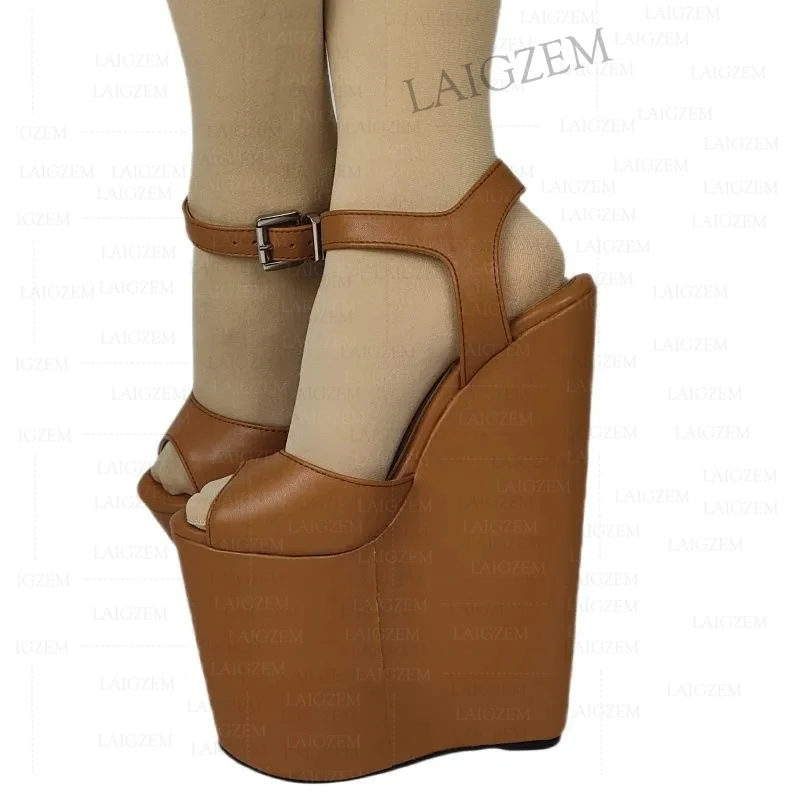 ZHIMA Sandały damskie Platforma 22CM SUPER Wysokie obcasy Peep Toe Czółenka Paski na kostkę Letnie buty damskie Kobieta Duży rozmiar 39 42 46 48