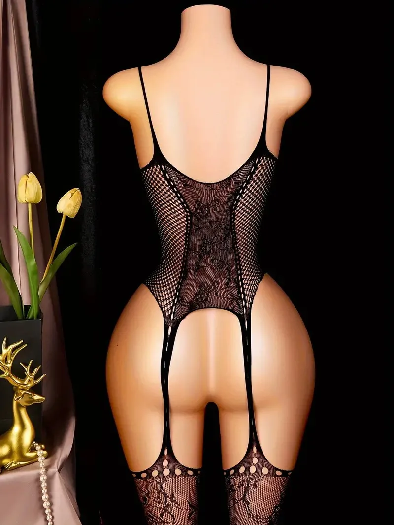 One Pieces Low Bras Body Suits Sling Bodystocking Erotic Crotchless Underwear For Women Black Sexy Fishnet Hollow Underwear Sets image 3