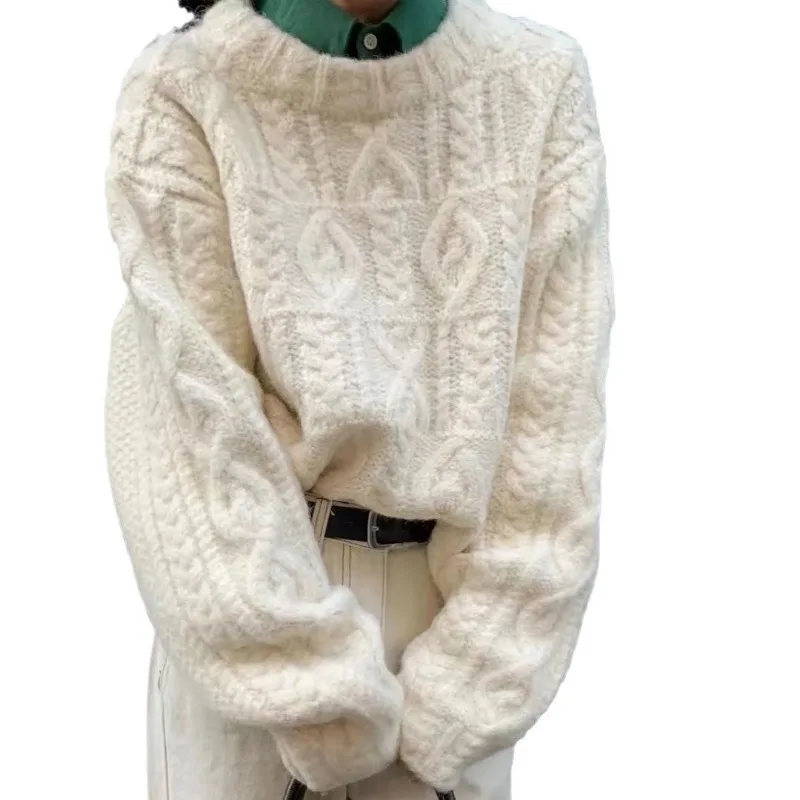 Autumn/Winter 2025 Round Neck Fried Dough Twists Knit Pullover Sweater Women's Thickened Loose Short Top image 5