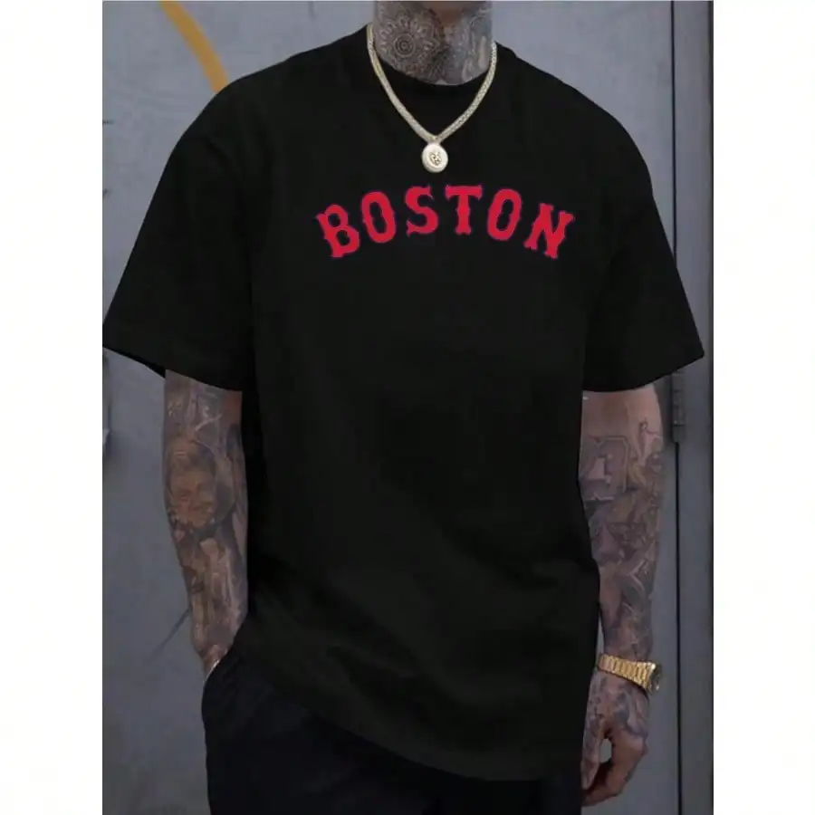 

BOSTON Graphic tee - Oversize, extra and extra , loose and casual pure cotton T - shirt. Men's summer round - neck short - sleev