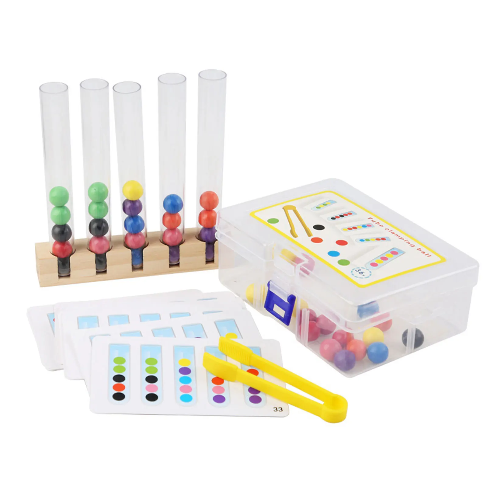 Giocattoli per l'ordinamento dei colori per bambini Perline con clip in legno Provette Puzzle Provette per bambini Giocattolo in legno