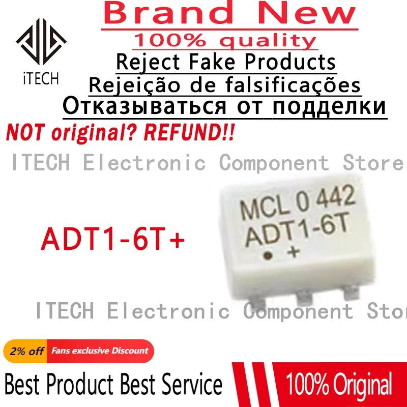 5pcs/lot Original ADT1-6T+ 1:1 CORE & WIRE Transformer, 0.03 - 125 MHz, 50ohm 100% New and Genuine