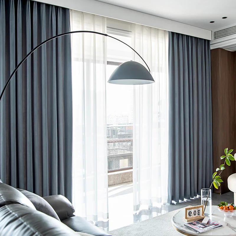 Blue light luxury velvet curtains solid color simple modern blue dark blue blackout curtain living room bedroom velvet fabric