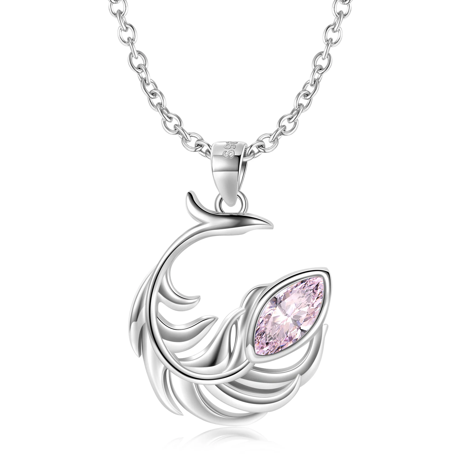 Phoenix Feather Pink Zircon Necklace Diy 925 Sterling Silver Romantic Pendant for Women Birthday Gift Fine Jewelry Necklace