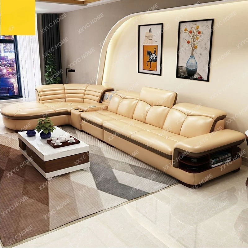 HH Living room small apartment leather art curved corner combination set modern simple package