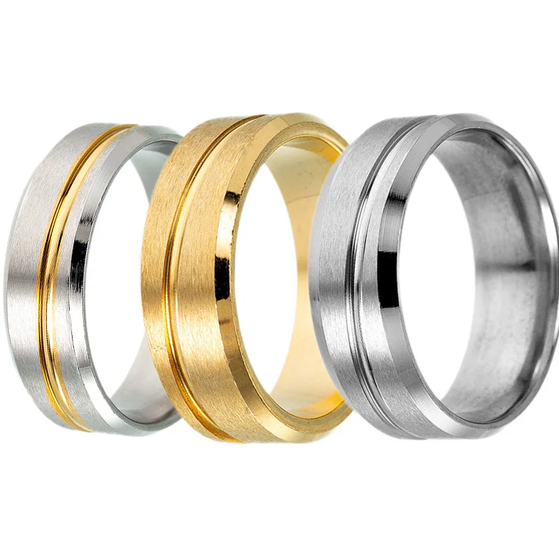 الرجال خاتم فضي اللون الأخدود ماتي الفولاذ المقاوم للصدأ خواتم الزفاف المشاركة مجوهرات الذكرى هدية عيد ميلاد الرجال خواتم