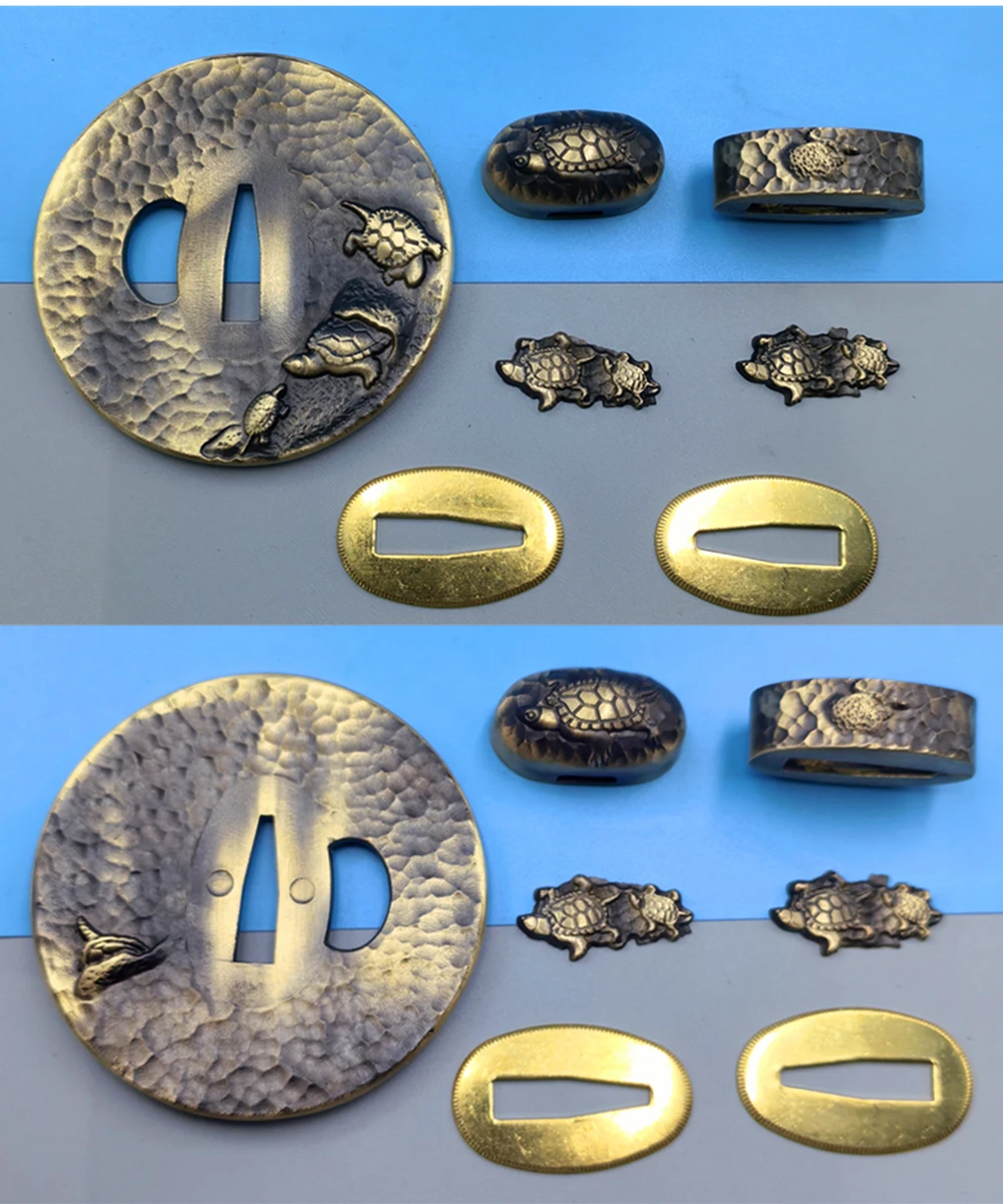 Brass Sea Turtle Tsuba Kashira Fuchi Menuki For Japanese  Samurai Katana Sword Set Fittings