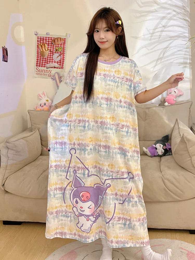 

Sanrio Kuromi 2022, новый стиль, ночная рубашка Ins, домашняя одежда для девочек, летние пижамы большого размера с короткими рукавами, одежда с кондиционером