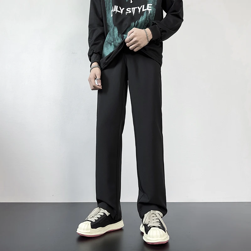 

Летние мужские брюки прямого кроя из ледяного шелка, свободные, универсальные, повседневные, широкие, длинные, однотонные, прохладные, элегантные