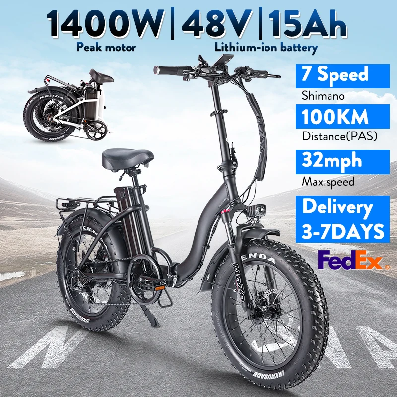 

Foldable Ebike for adults 1400W Peak moto 48V 15AH Li-ion Battery E bike,20 Inch Fat tire,Folding Ebike for Commuter Man Woman