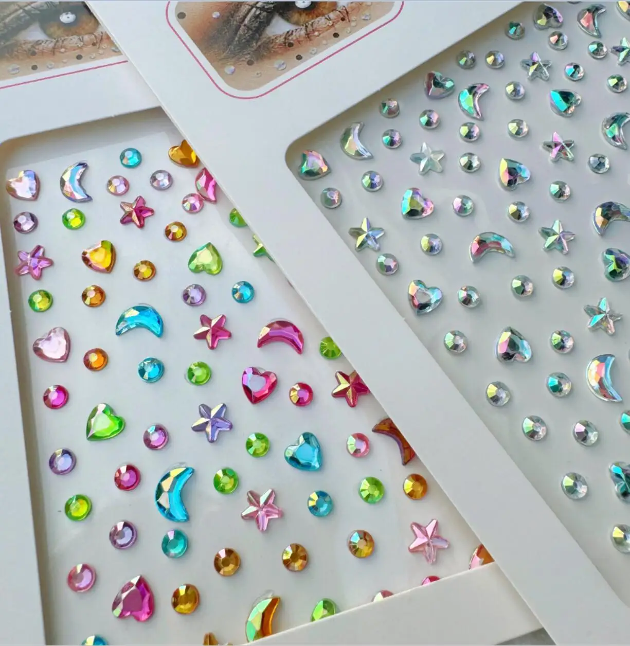 y2k Star & Moon Face Stickers Iridescent Face Gems Stickers Rhinestone Face Jewels Multi-shape Round Gem Decals Face Body Decor